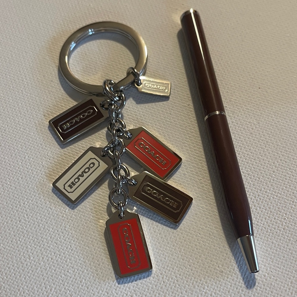 COACH Red and Brown Enamel Charm Keyring